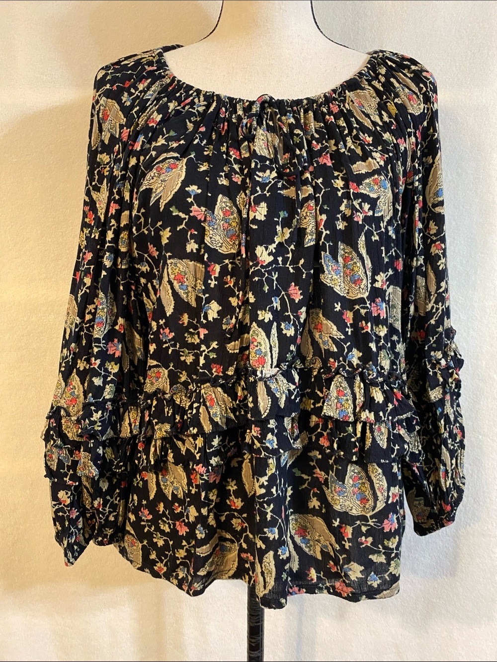 Ralph Lauren Denim & Supply black floral ruffle boho blouse